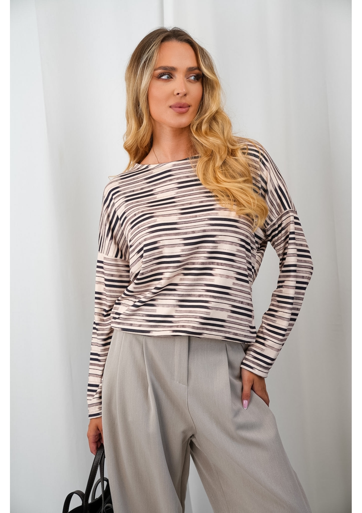 SWETEREK DAMSKI Z WISKOZĄ CAPPUCCINO STRIPES