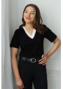 T-SHIRT DAMSKI W SEREK Z BIAŁĄ WSTAWKĄ
