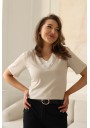 T-SHIRT DAMSKI W SEREK Z BIAŁĄ WSTAWKĄ