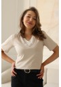 T-SHIRT DAMSKI W SEREK Z BIAŁĄ WSTAWKĄ