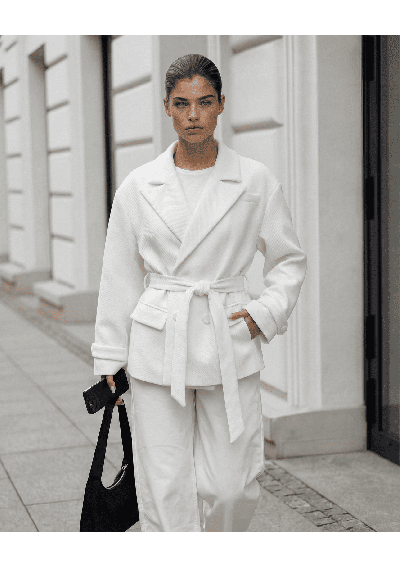 SZTRUKSOWY ECRU PŁASZCZ WIOSENNY